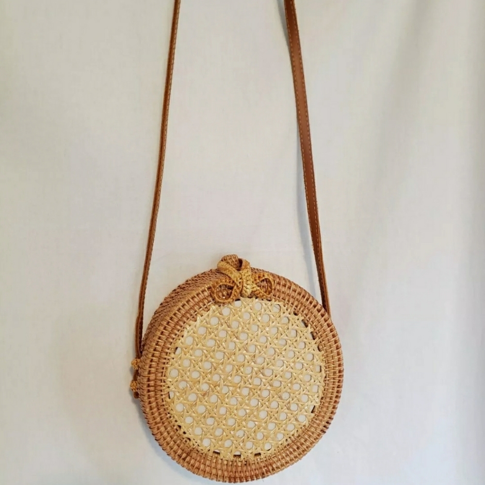 Circular Rattan/Wicker and cane Crossbody Purse Wi